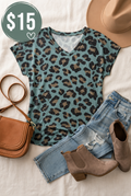 Teal leopard vneck