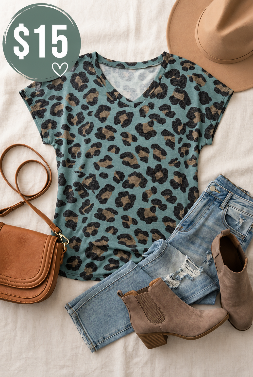 Teal leopard vneck