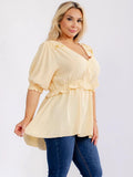 Yellow Short Sleeve Puff Blouse