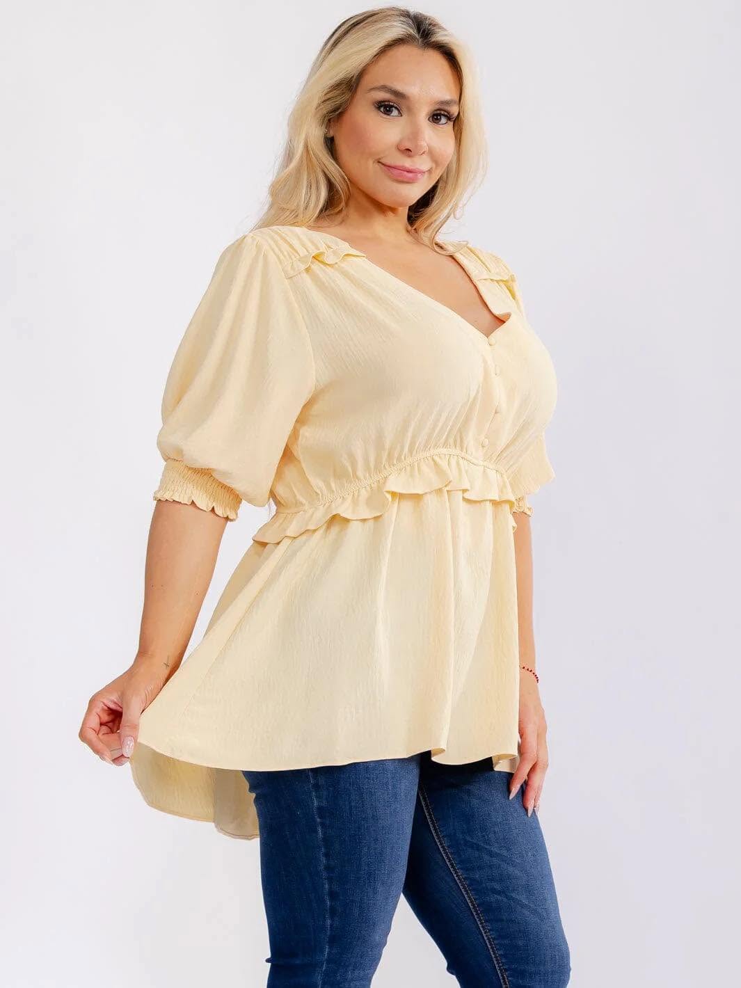Yellow Short Sleeve Puff Blouse
