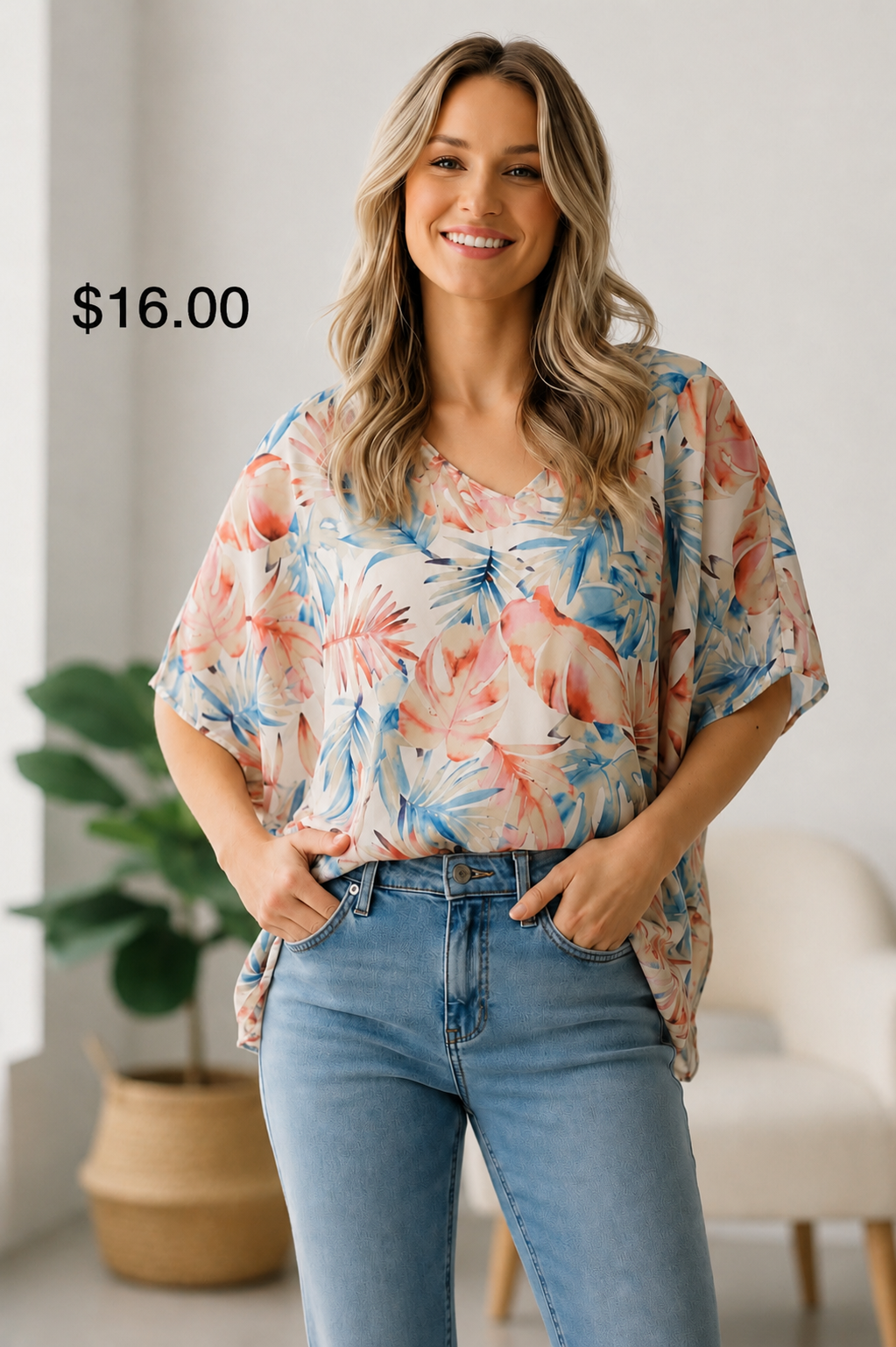 Ivory tropic woven blouse