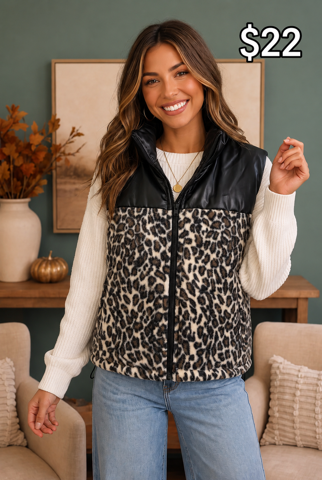 Leopard puffer vest
