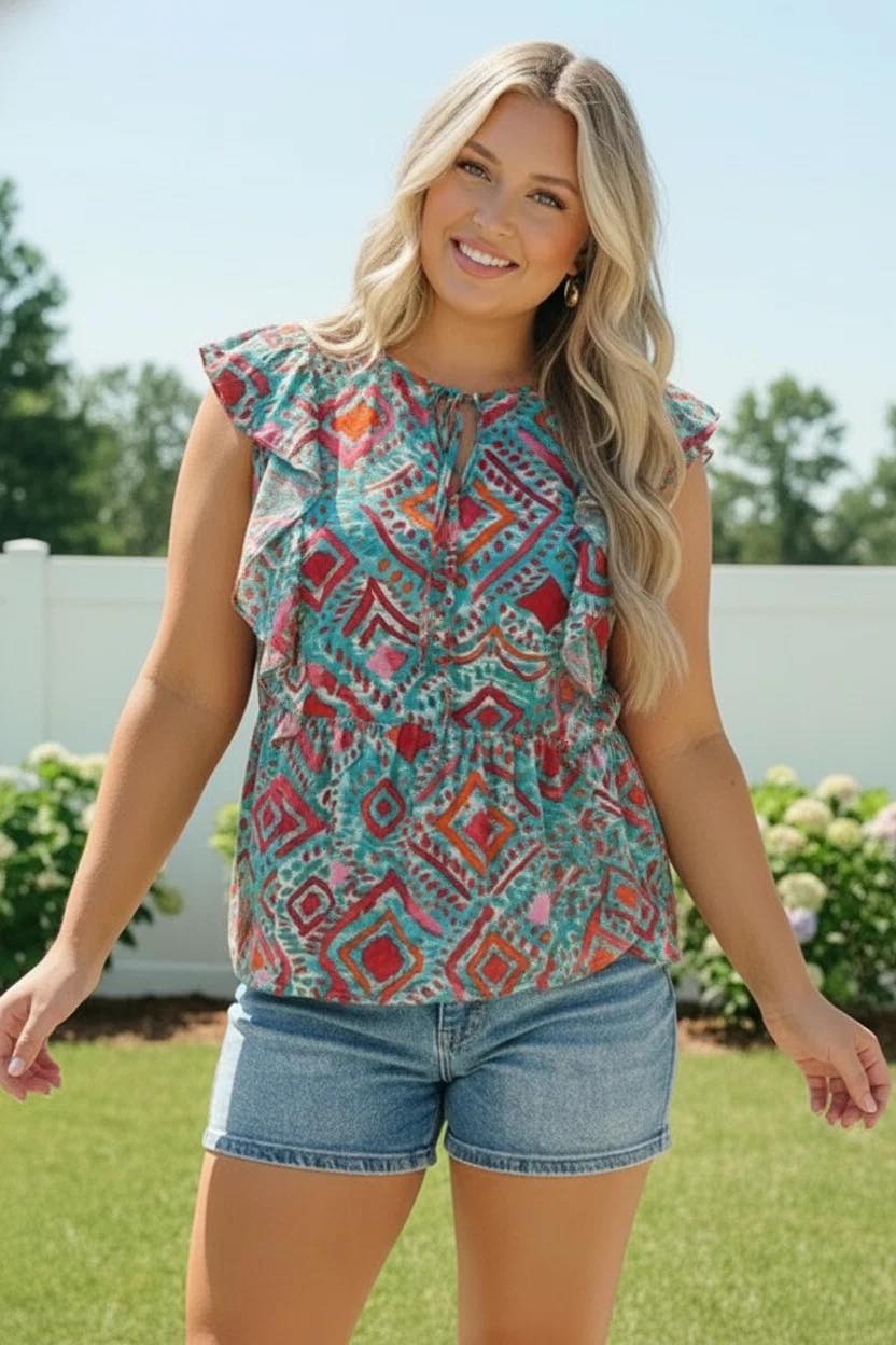BOHO Breeze Ruffle Sleeve Top