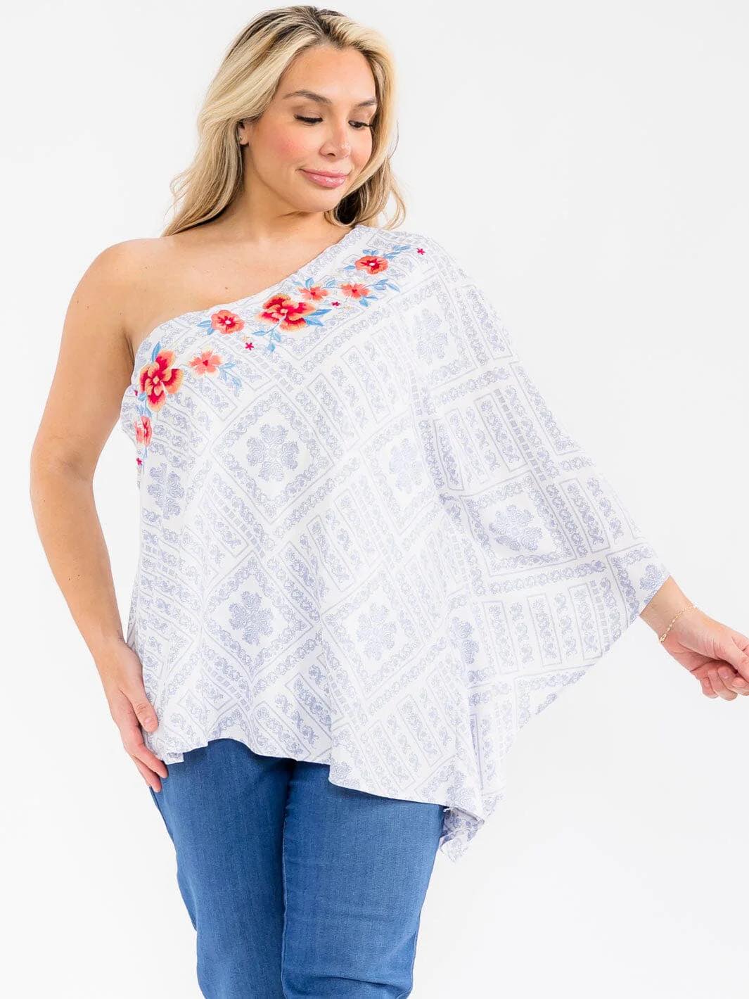 One Shoulder Floral Blouse