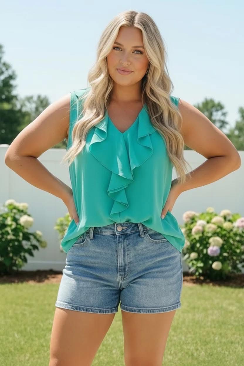 Turquoise Ruffle Tank